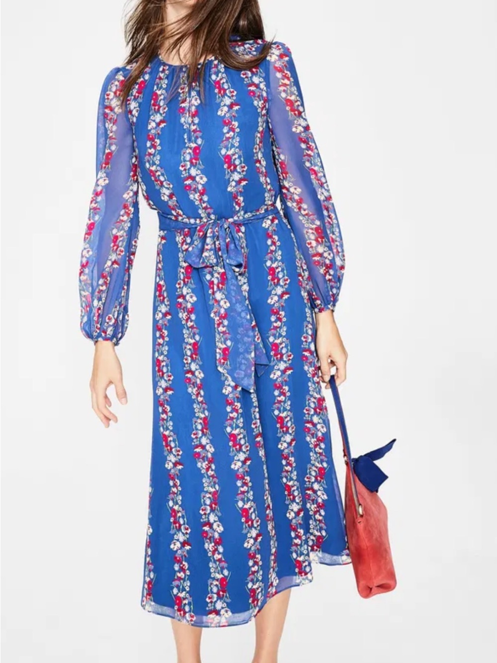BODEN Kathleen Midi Dress Opulent Blue Flowerbed Floral {3B51} - Picture 2 of 12
